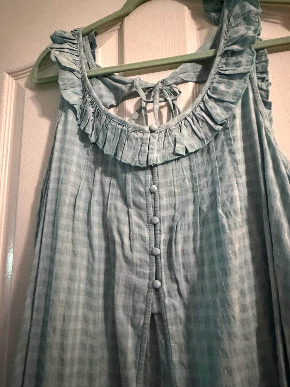 Anthropologie Set- Light Blue Gingham Maxi Top with matching shorts - Picture 5 of 8